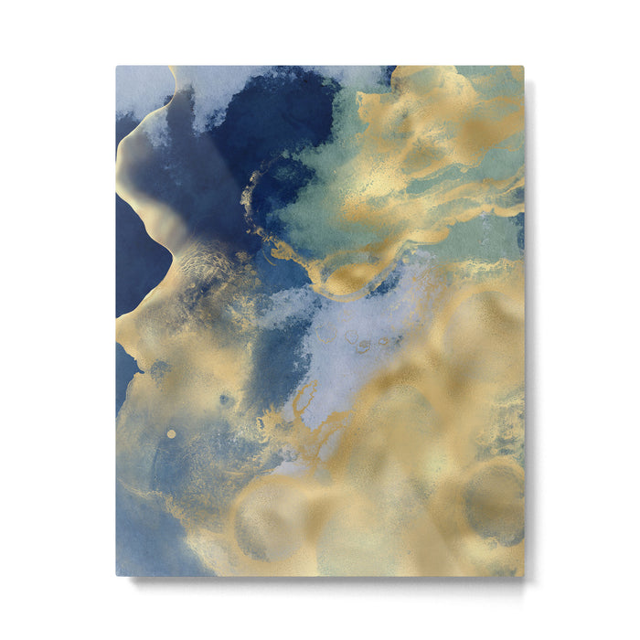 Blue and Gold Textured Abstract Marble Art Print Metal Print Gallery Image 1