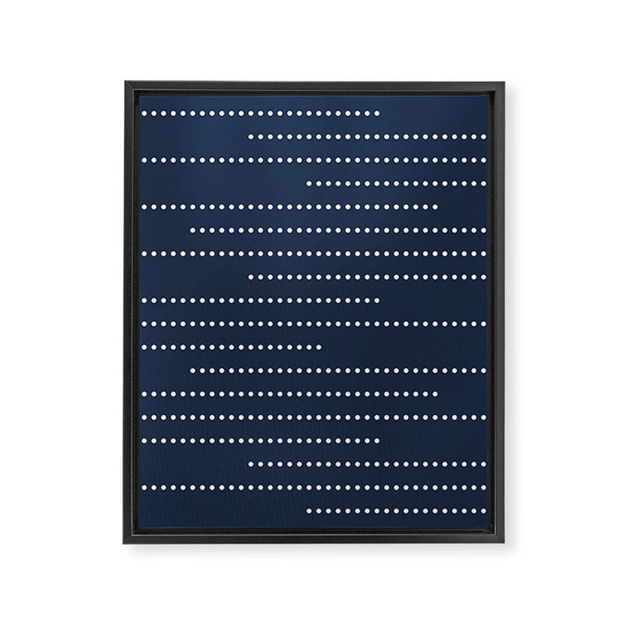 Blue and White Minimal Striped, Dots Pattern Framed Canvas Print Gallery Image 1