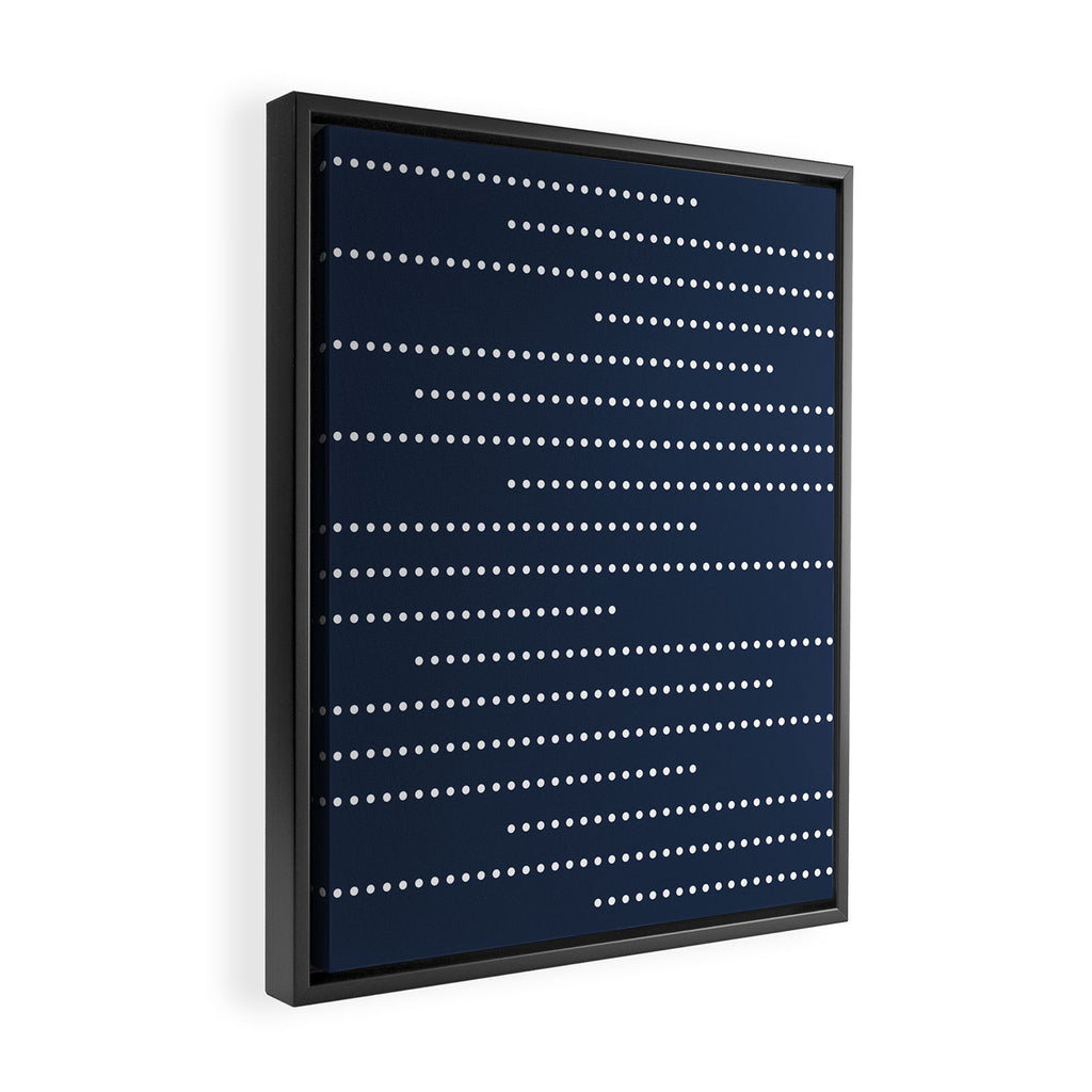 Blue and White Minimal Striped, Dots Pattern Framed Canvas Print Gallery Image 2