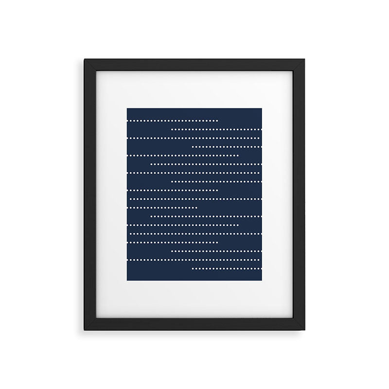 Blue and White Minimal Striped, Dots Pattern Framed Art Print Gallery Image 6