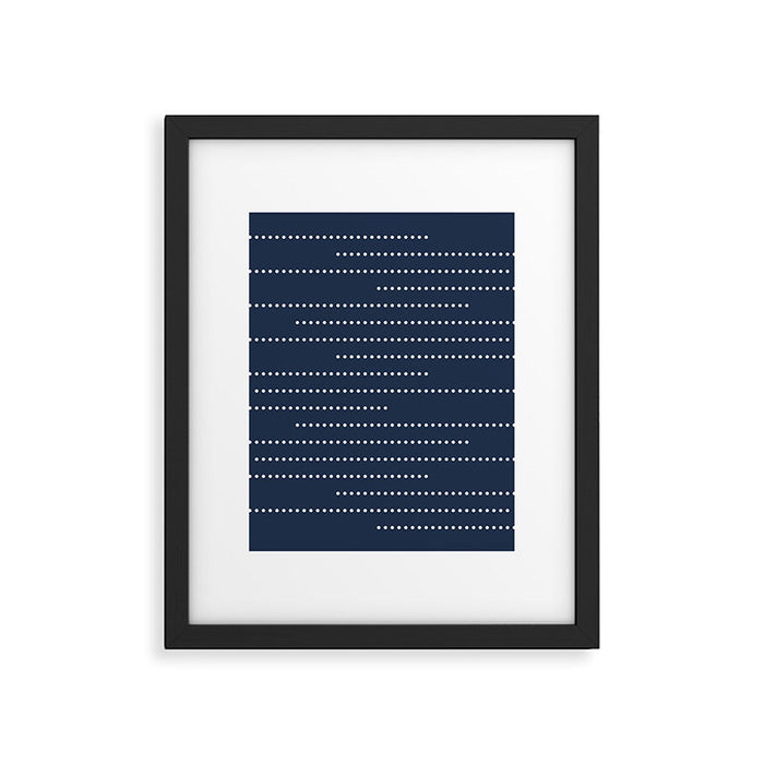 Blue and White Minimal Striped, Dots Pattern Framed Art Print Gallery Image 1
