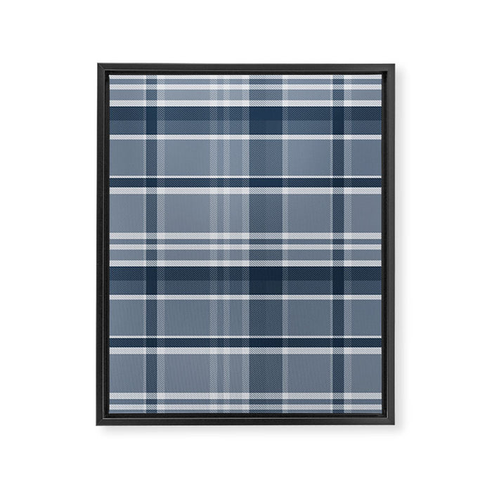 Blue Plaid Pattern, Geometric Art Framed Canvas Print Gallery Image 1