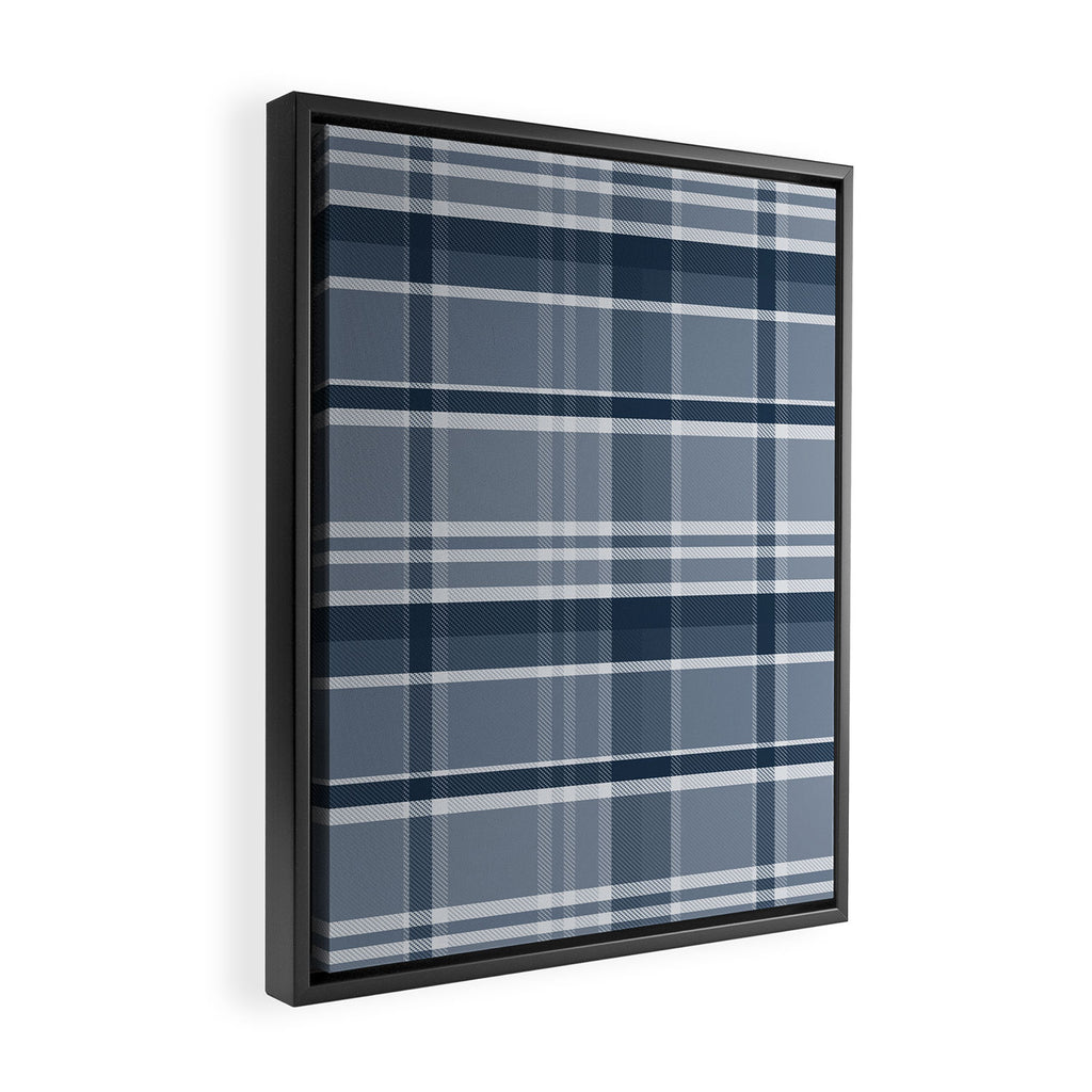 Blue Plaid Pattern, Geometric Art Framed Canvas Print Gallery Image 2