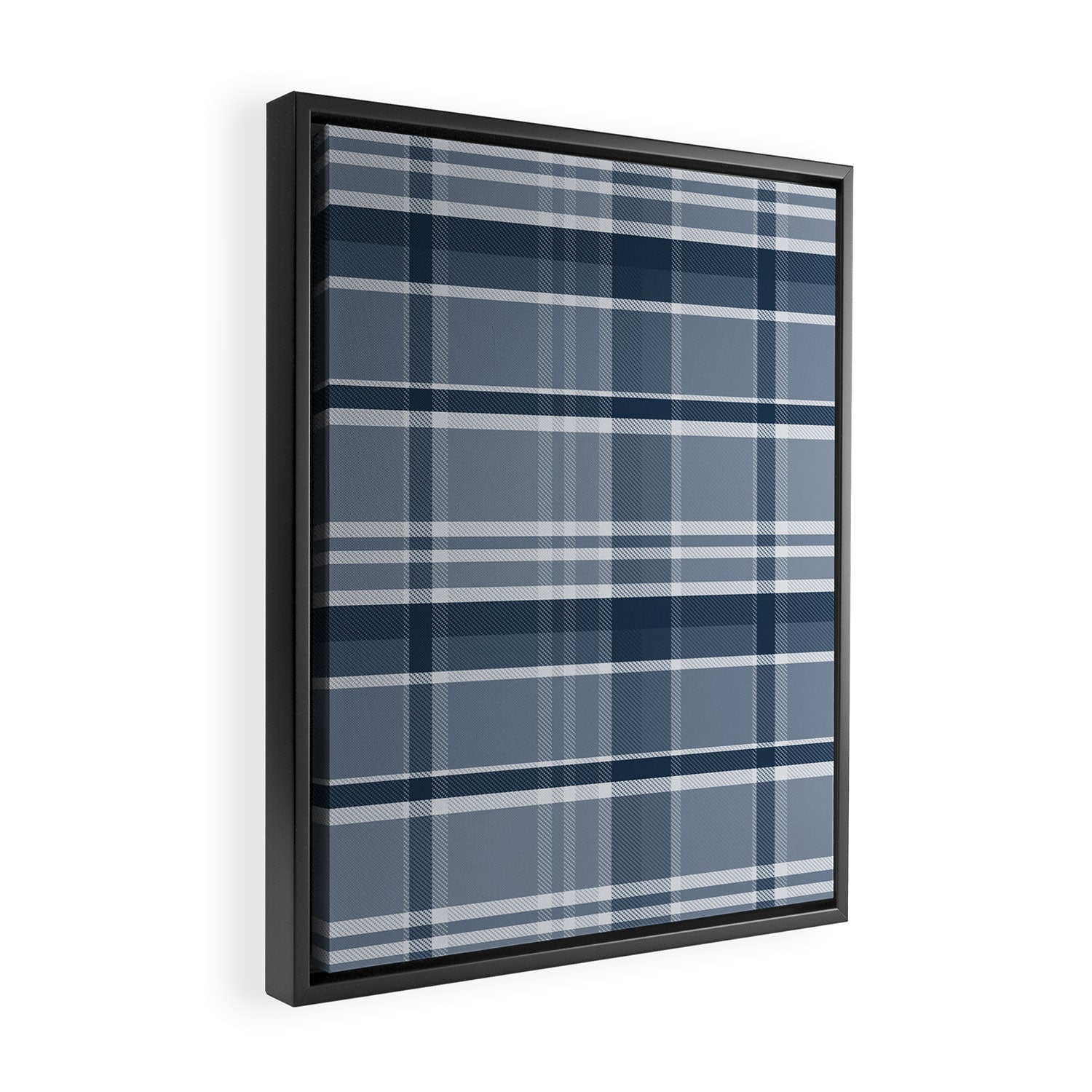 Blue Plaid Pattern, Geometric Art Framed Canvas Print Gallery Image 2
