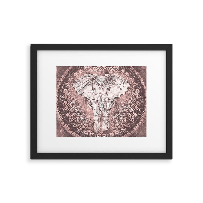 Bohemian, Elephant, Mandala, Blush, Moon Framed Art Print Gallery Image 1