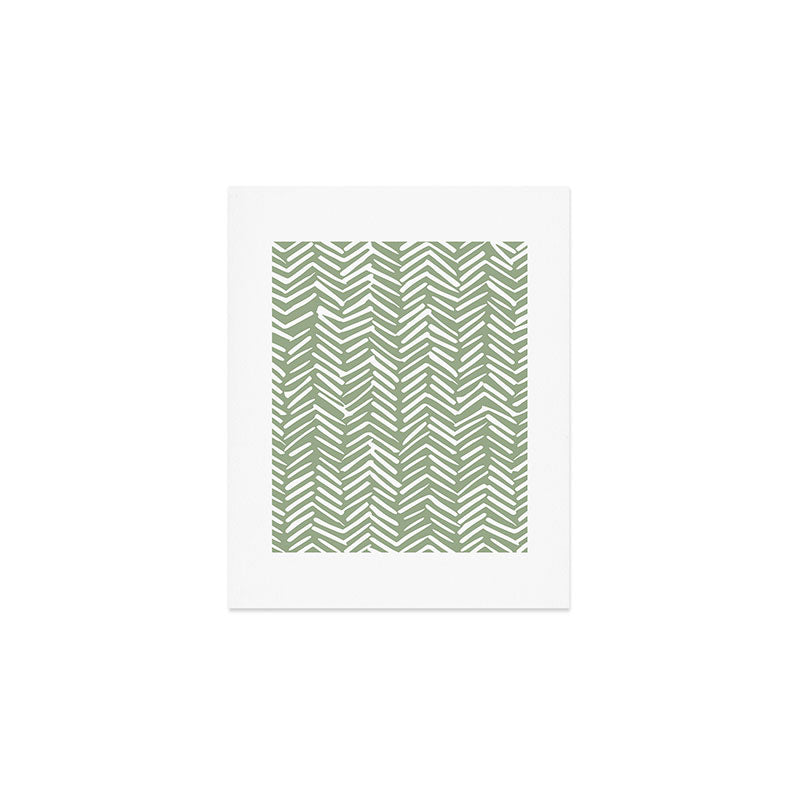 Boho, Abstract, Herringbone Pattern, Sage Green and White Art Print Gallery Image 1