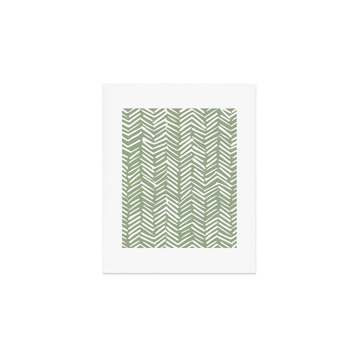 Boho, Abstract, Herringbone Pattern, Sage Green and White Art Print Gallery Image 1