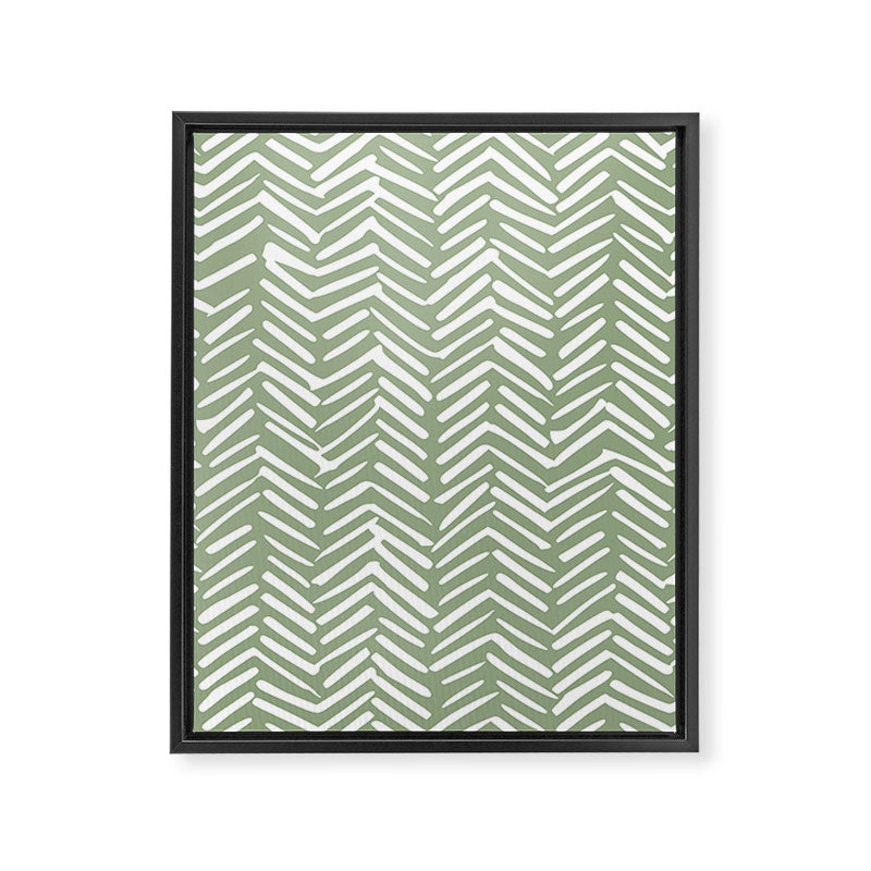 Boho, Abstract, Herringbone Pattern, Sage Green and White Framed Canvas Print Gallery Image 6