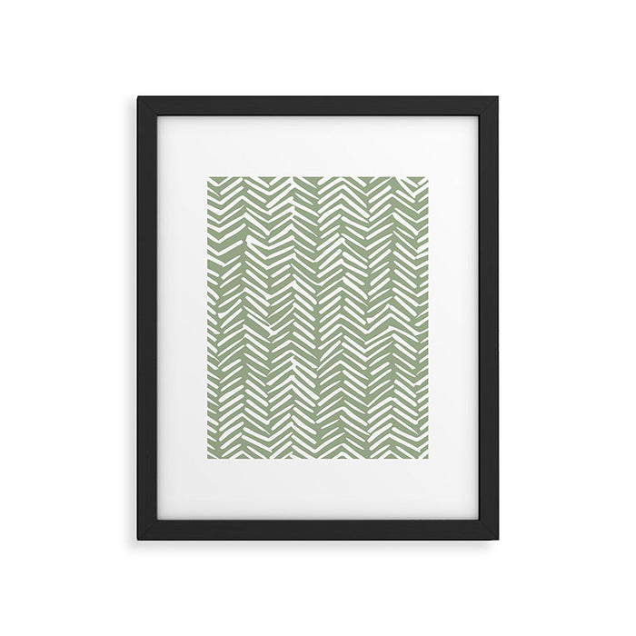 Boho, Abstract, Herringbone Pattern, Sage Green and White Framed Art Print Gallery Image 1