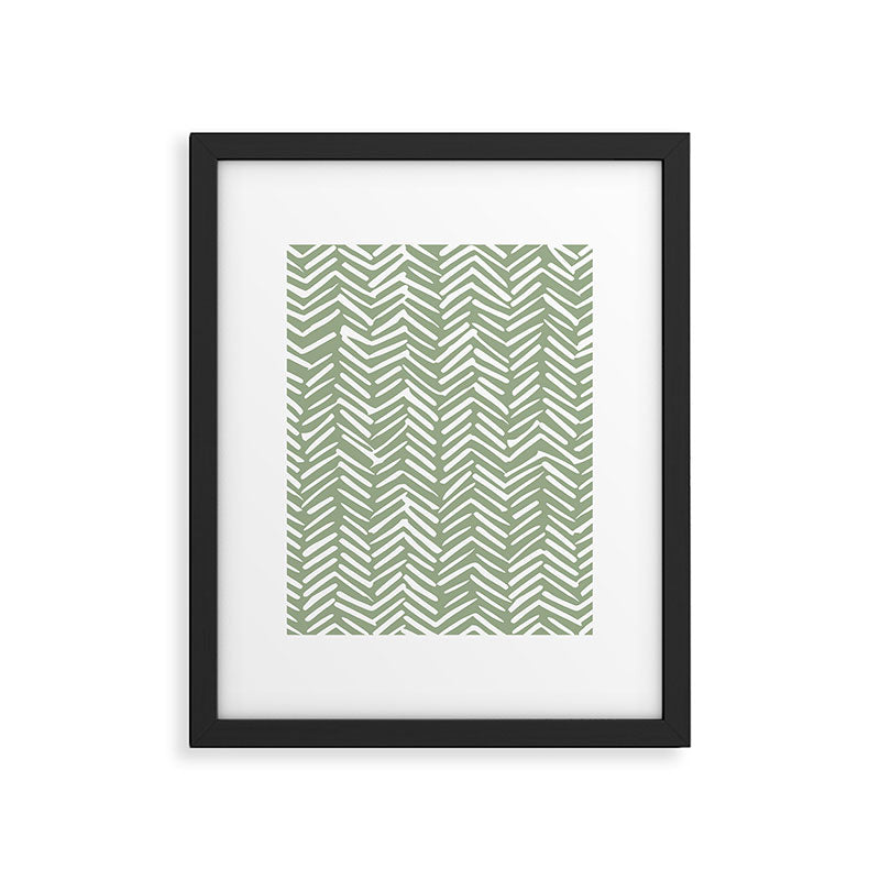 Boho, Abstract, Herringbone Pattern, Sage Green and White Framed Art Print Gallery Image 4