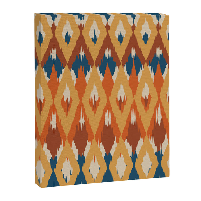 Boho Art, Geometric, Ikat Pattern, Blue, Orange, Yellow Canvas Print Gallery Image 1