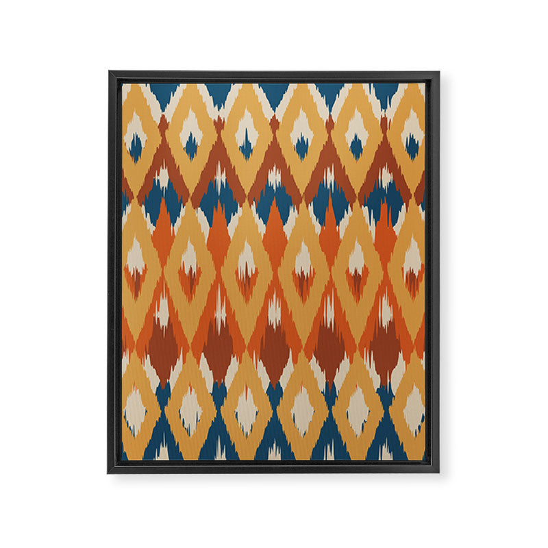 Boho Art, Geometric, Ikat Pattern, Blue, Orange, Yellow Framed Canvas Print Gallery Image 8
