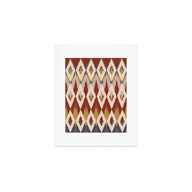 Boho Geometric, Ikat Pattern, Red, Blue, Yellow Art Print Gallery Image 1