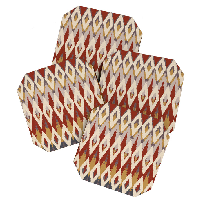Boho Geometric, Ikat Pattern, Red, Blue, Yellow Coaster Gallery Image 1