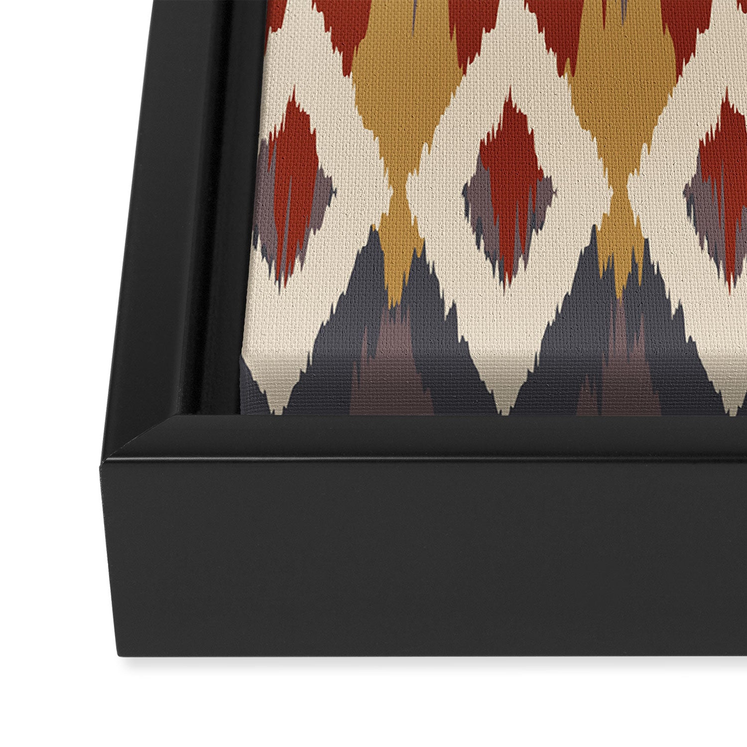Boho Geometric, Ikat Pattern, Red, Blue, Yellow Framed Canvas Print Gallery Image 3