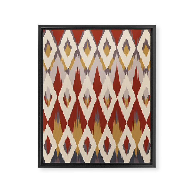 Boho Geometric, Ikat Pattern, Red, Blue, Yellow Framed Canvas Print Gallery Image 8