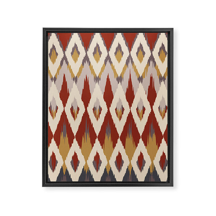 Boho Geometric, Ikat Pattern, Red, Blue, Yellow Framed Canvas Print Gallery Image 1