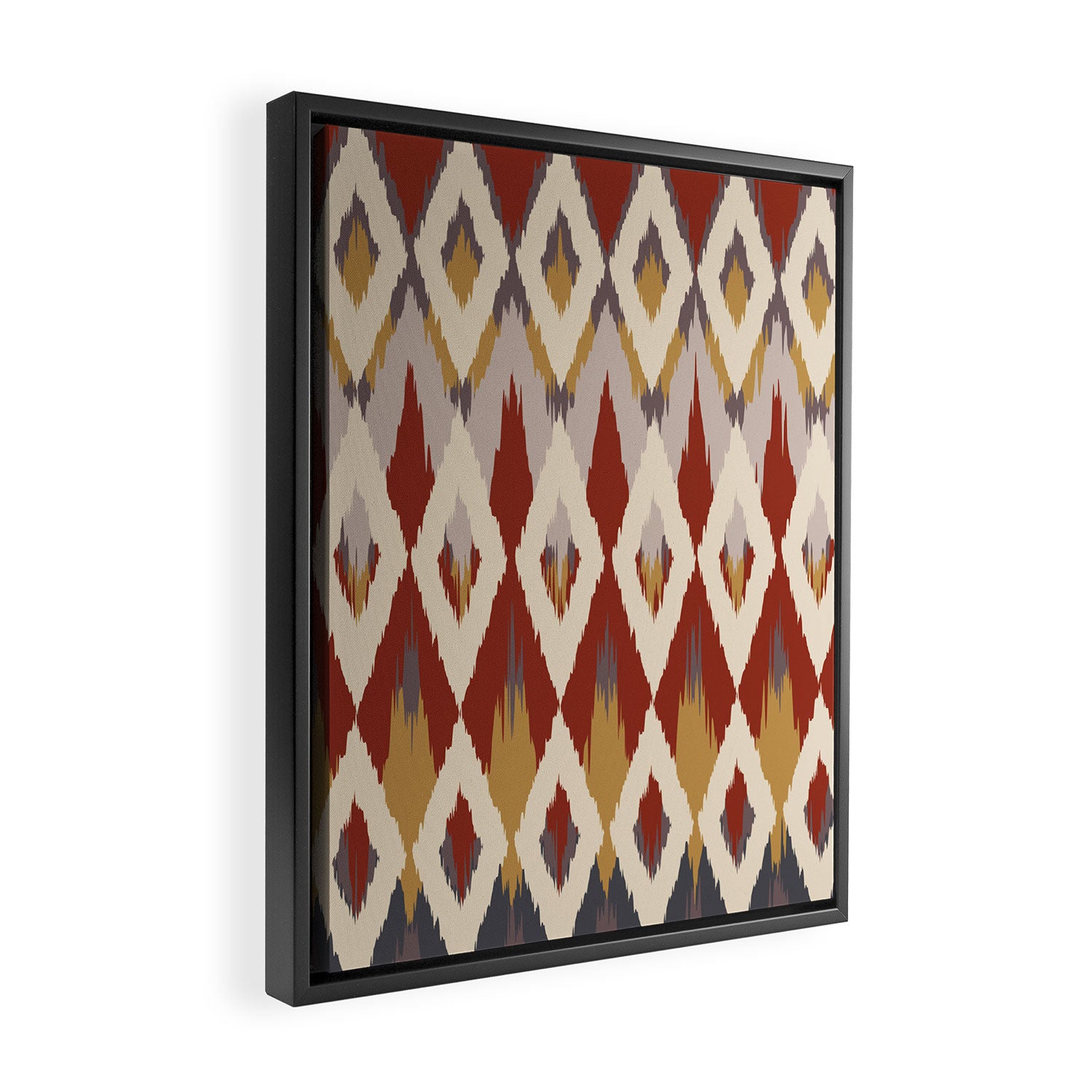 Boho Geometric, Ikat Pattern, Red, Blue, Yellow Framed Canvas Print Gallery Image 2