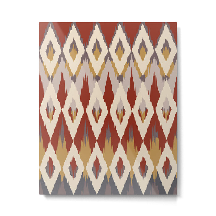 Boho Geometric, Ikat Pattern, Red, Blue, Yellow Metal Print Gallery Image 1