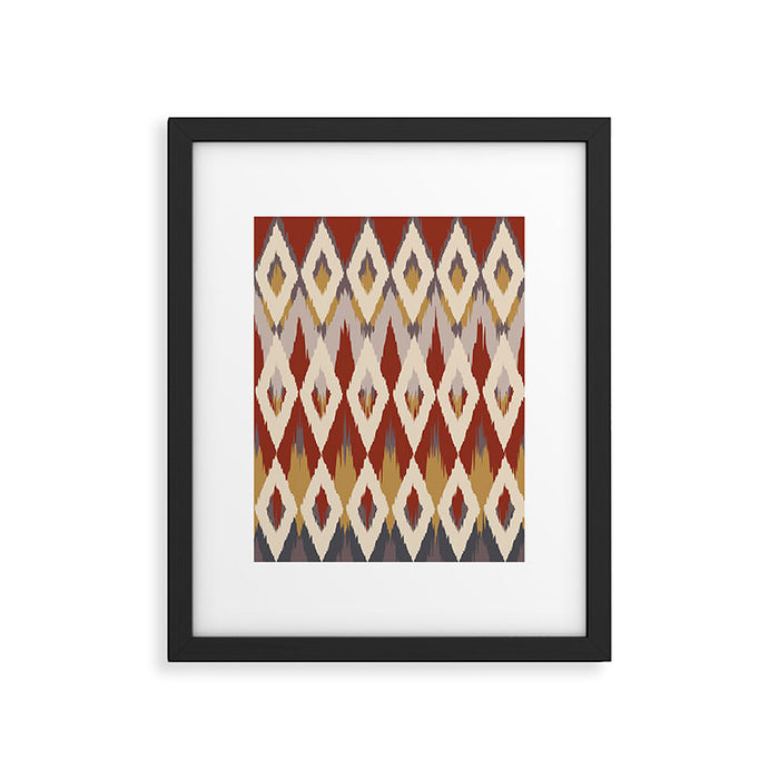 Boho Geometric, Ikat Pattern, Red, Blue, Yellow Framed Art Print Gallery Image 1
