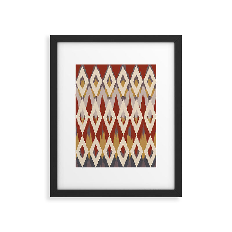 Boho Geometric, Ikat Pattern, Red, Blue, Yellow Framed Art Print Gallery Image 6