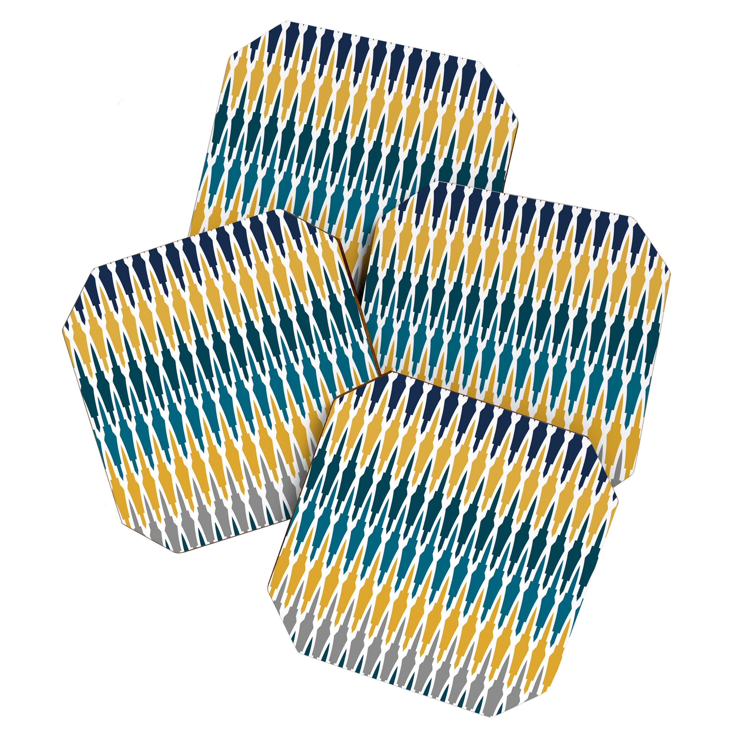 Boho, Geometric Pattern, Blue, Teal, Yellow and Gray Coaster Gallery Image 1