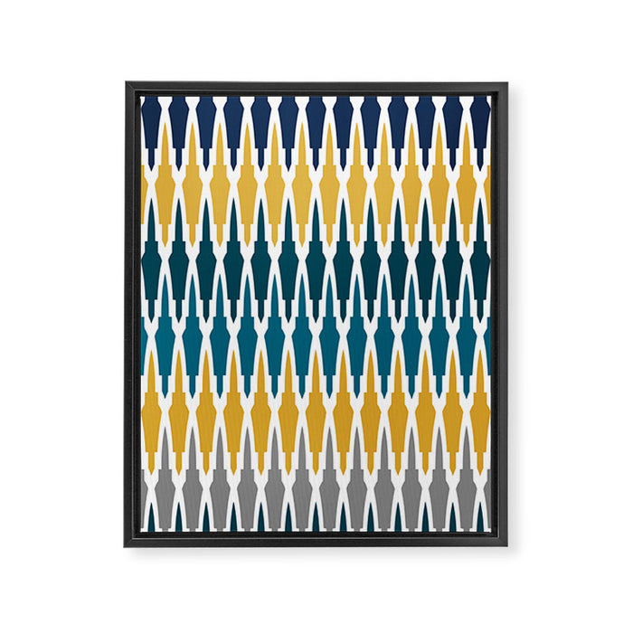 Boho, Geometric Pattern, Blue, Teal, Yellow and Gray Framed Canvas Print Gallery Image 1
