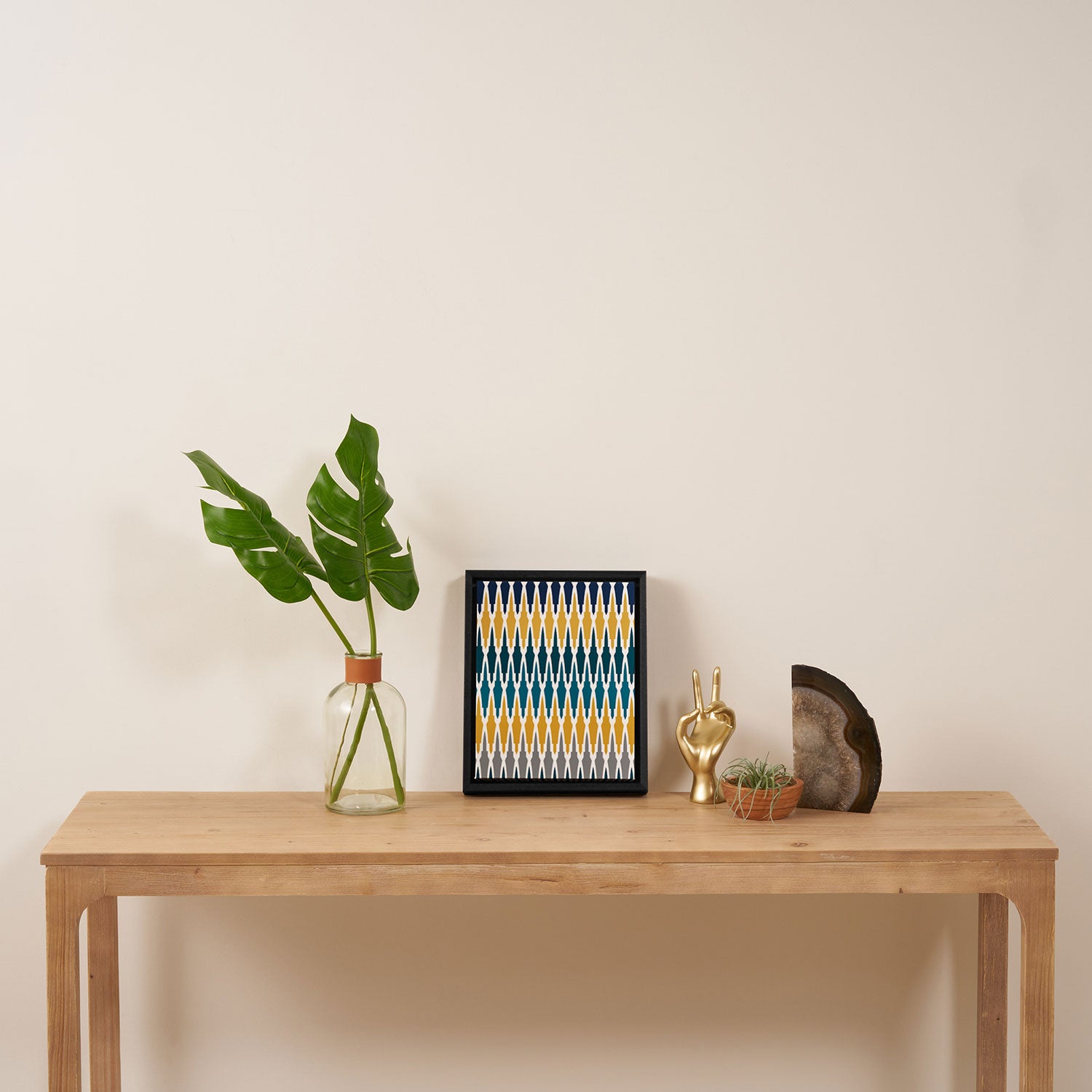 Boho, Geometric Pattern, Blue, Teal, Yellow and Gray Framed Canvas Print Gallery Image 4