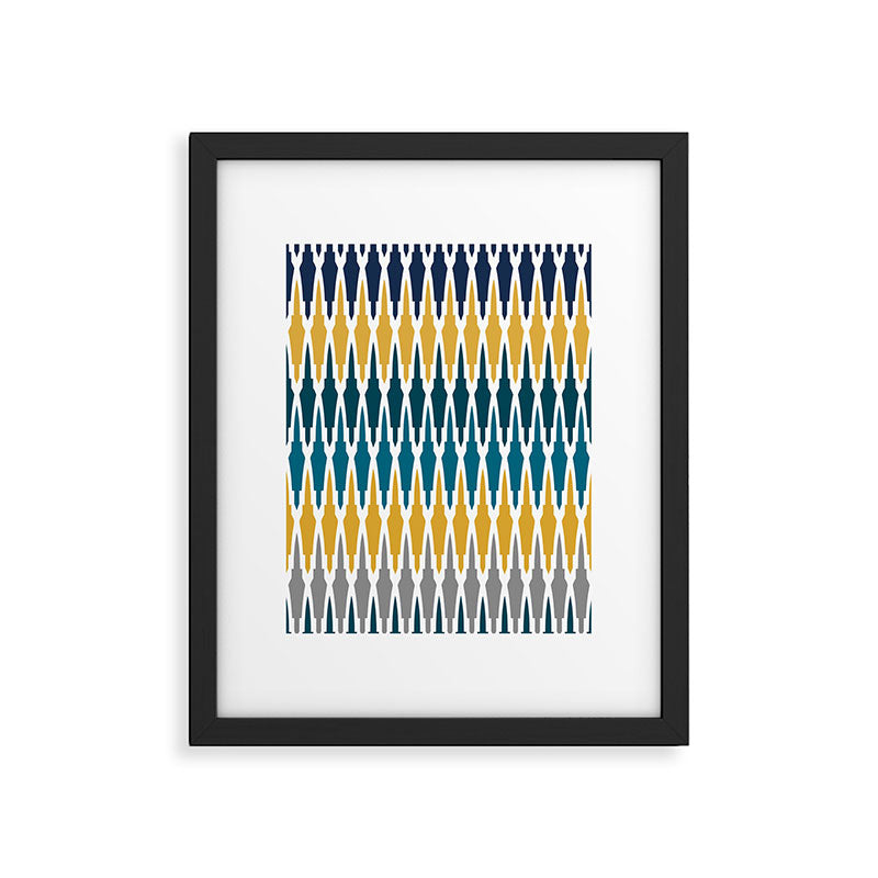 Boho, Geometric Pattern, Blue, Teal, Yellow and Gray Framed Art Print Gallery Image 6