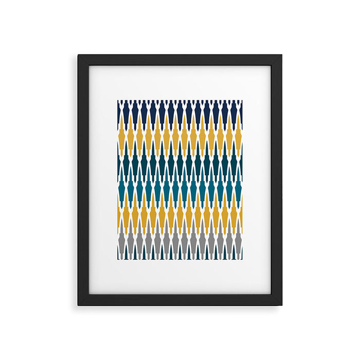 Boho, Geometric Pattern, Blue, Teal, Yellow and Gray Framed Art Print Gallery Image 1