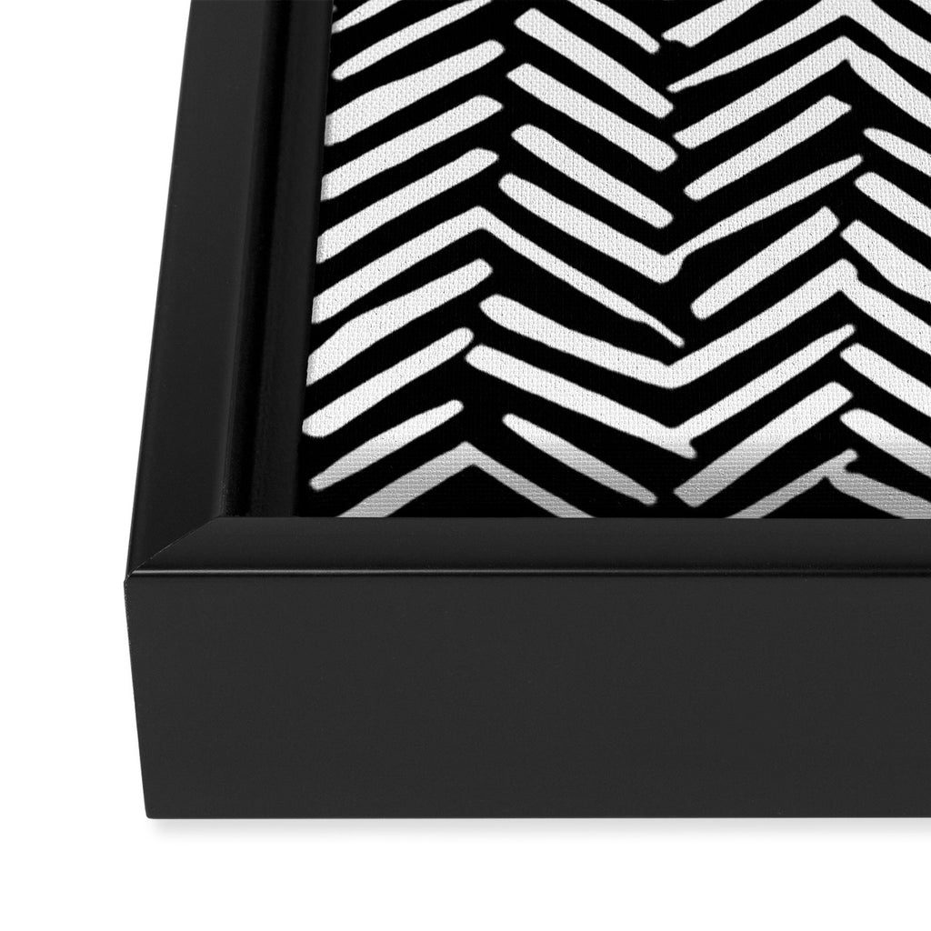 Boho, Herringbone, Geometric Art, Black and White Framed Canvas Print Gallery Image 3