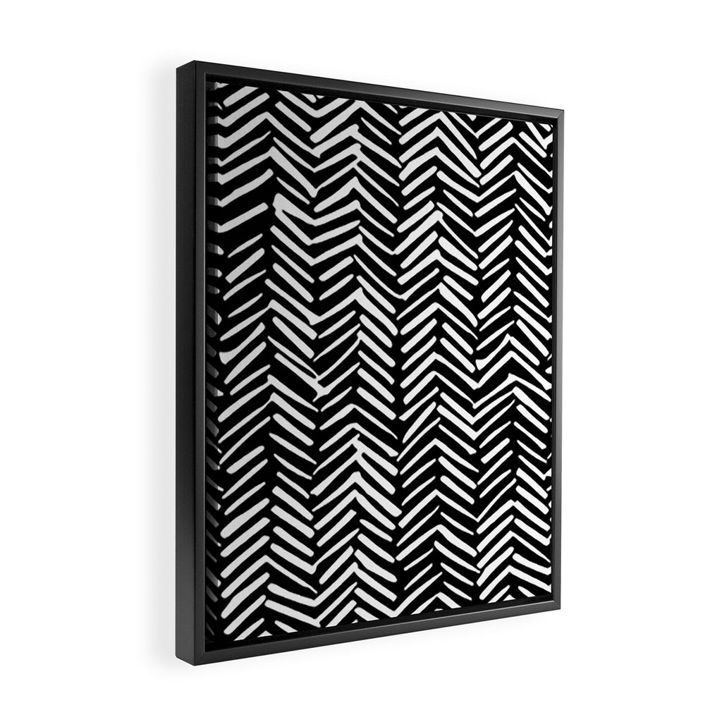 Boho, Herringbone, Geometric Art, Black and White Framed Canvas Print Gallery Image 2
