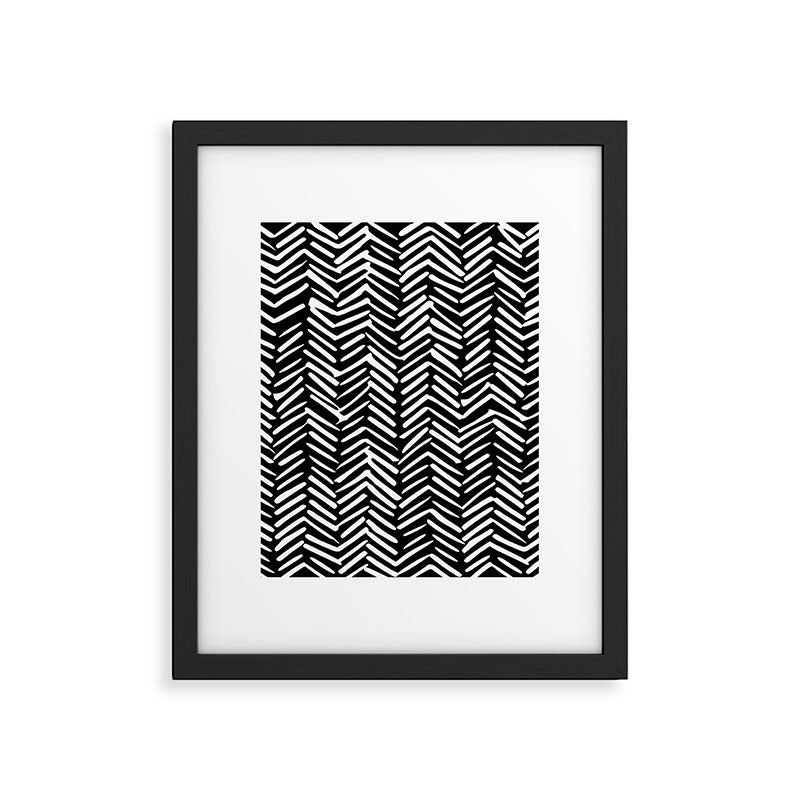Boho, Herringbone, Geometric Art, Black and White Framed Art Print Gallery Image 4