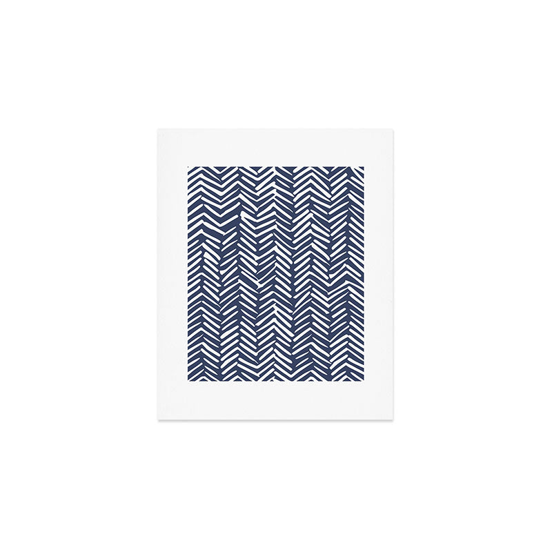 Boho Herringbone Pattern, Navy Blue and White Art Print Gallery Image 1