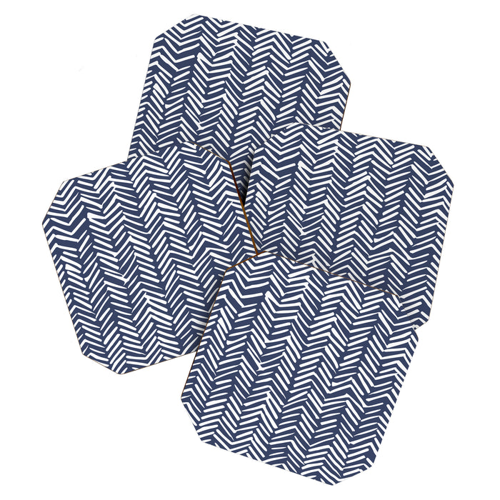 Boho Herringbone Pattern, Navy Blue and White Coaster Gallery Image 1