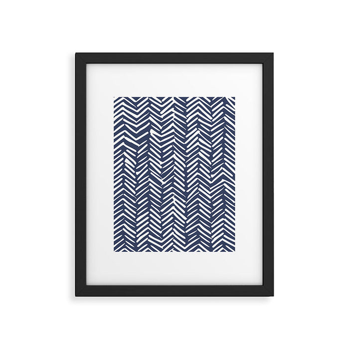 Boho Herringbone Pattern, Navy Blue and White Framed Art Print Gallery Image 1