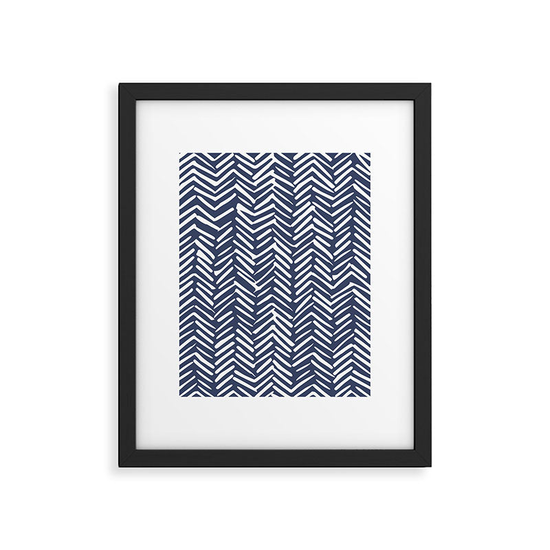 Boho Herringbone Pattern, Navy Blue and White Framed Art Print Gallery Image 4
