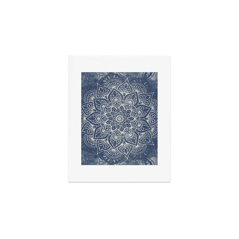 Boho Mandala, Flower, Navy Blue Art Print Gallery Image 1