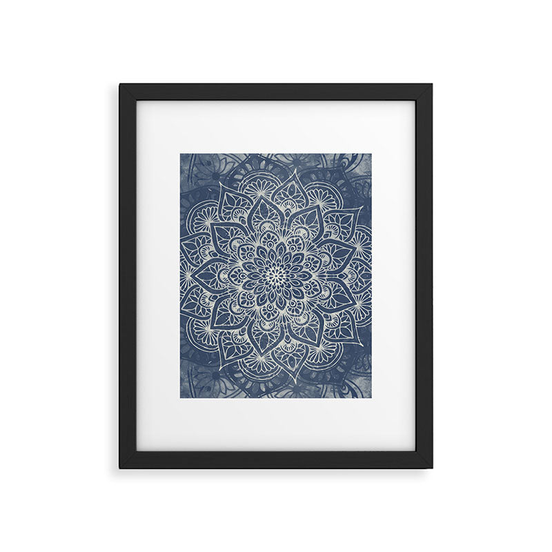 Boho Mandala, Flower, Navy Blue Framed Art Print Gallery Image 6