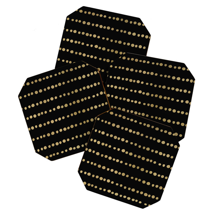 Boho Mudcloth Dots Pattern, Black and Gold Coaster Gallery Image 1