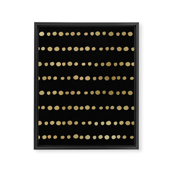Boho Mudcloth Dots Pattern, Black and Gold Framed Canvas Print Gallery Image 1