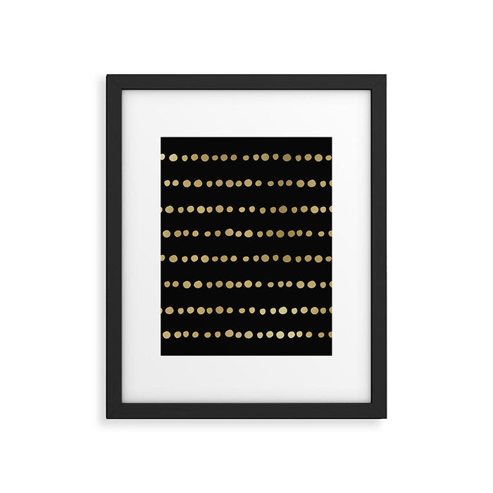 Boho Mudcloth Dots Pattern, Black and Gold Framed Art Print Gallery Image 1