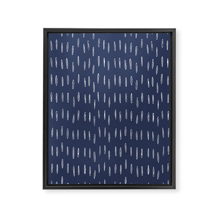 Boho Prints, Raindrops, Indigo Blue, Minimalism, Abstract Art Framed Canvas Print Gallery Image 1