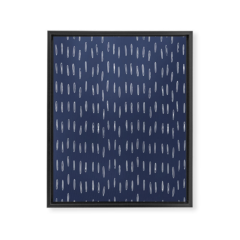 Boho Prints, Raindrops, Indigo Blue, Minimalism, Abstract Art Framed Canvas Print Gallery Image 8