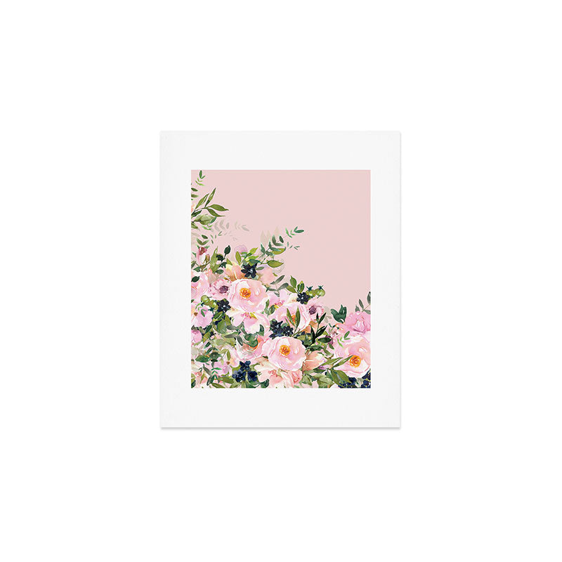 Boho, Vintage, Floral Watercolor, Pink Roses Art Print Gallery Image 1