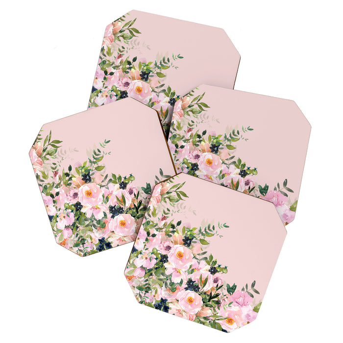 Boho, Vintage, Floral Watercolor, Pink Roses Coaster Gallery Image 1