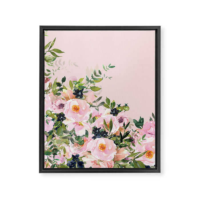 Boho, Vintage, Floral Watercolor, Pink Roses Framed Canvas Print Gallery Image 1