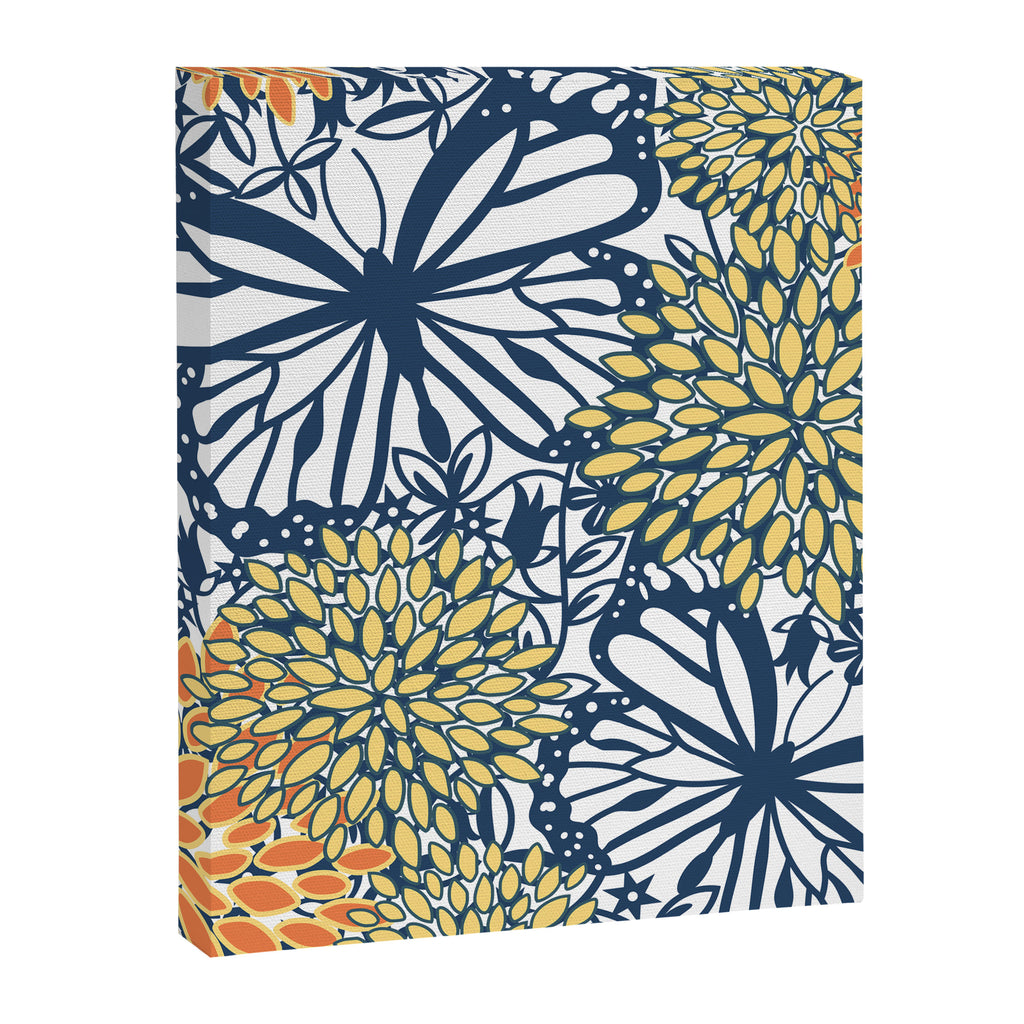 Butterfly and Floral Prints, Navy Blue, Orange, Yellow Canvas Print Gallery Image 8