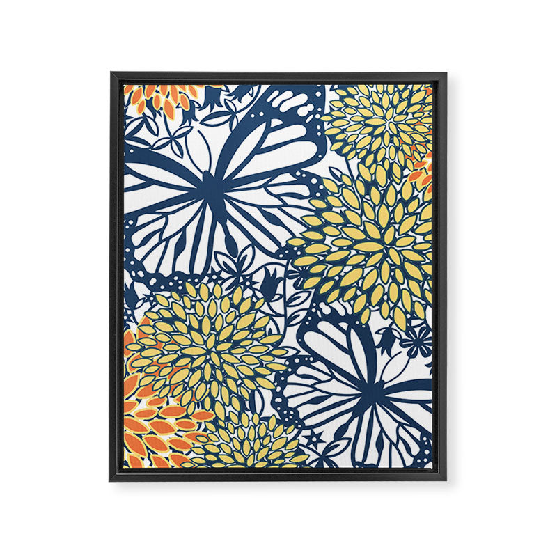 Butterfly and Floral Prints, Navy Blue, Orange, Yellow Framed Canvas Print Gallery Image 8