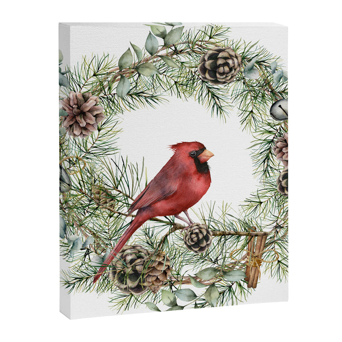 Cardinal Christmas Wreath, Floral Prints Canvas Print Gallery Image 1